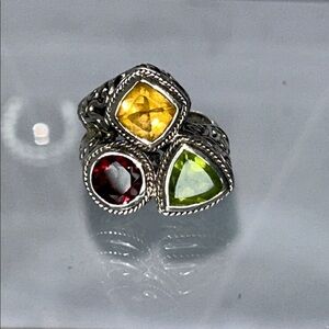NWOT Samuel B. Genuine Multi Gemstone Sterling Silver Designer Ring Boho